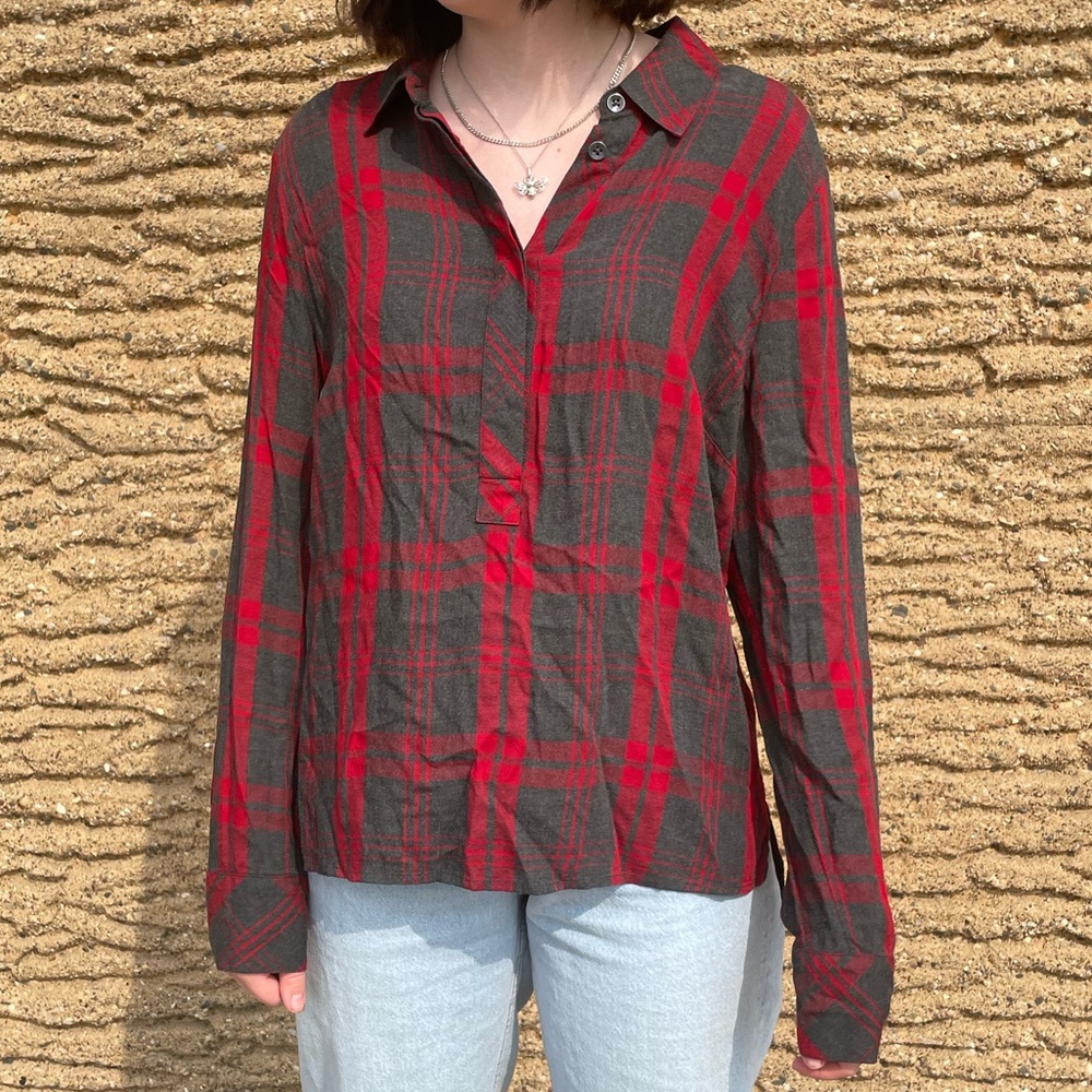 CAbi Red and Gray Plaid Shirt